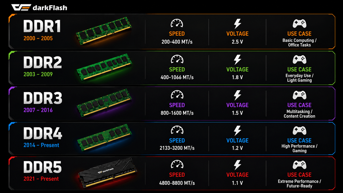 How to Choose PC Memory: DDR1 to DDR5 Specs and Performance Explained