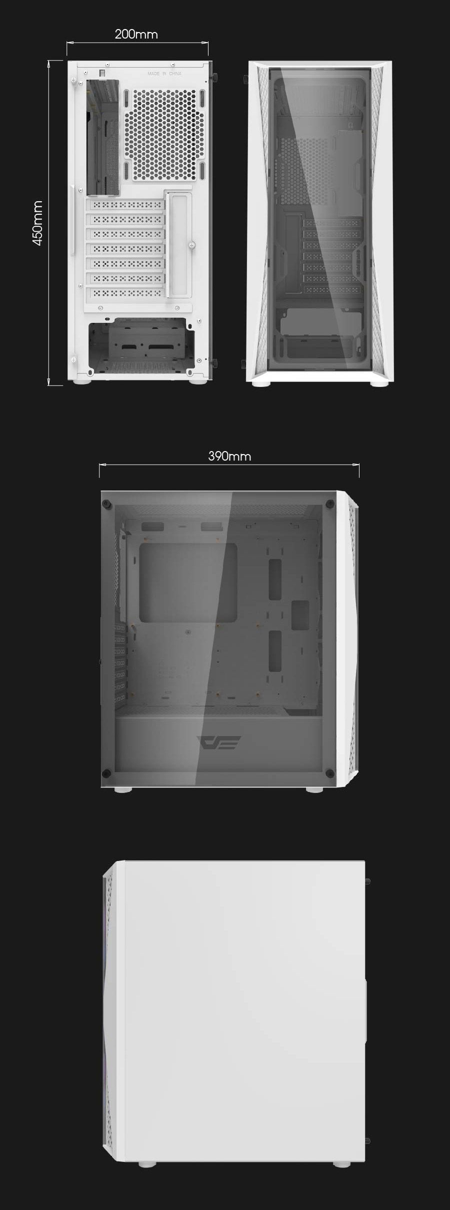 DarkFlash DK352 Plus ATX PC Case, With 4 ARGB Fans, WHITE