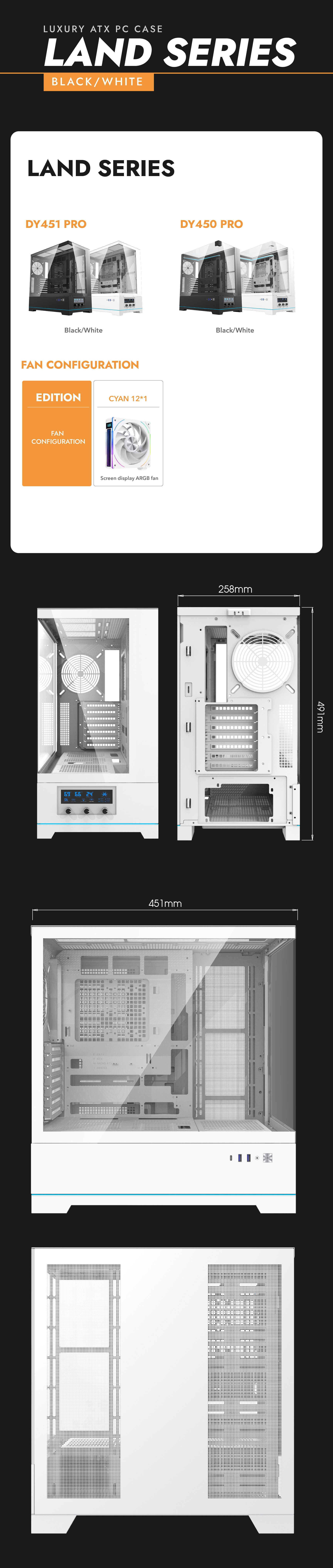 DarkFlash DY451 Pro ATX PC Case, WHITE