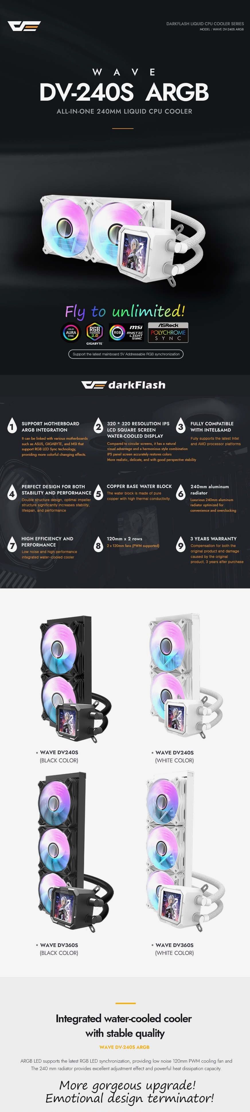 DarkFlash DV240S Liquid CPU Cooler, WHITE