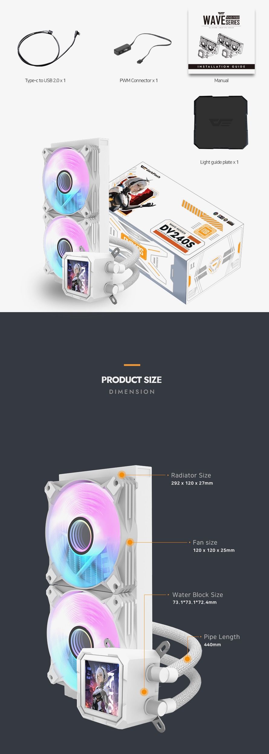 DarkFlash DV240S Liquid CPU Cooler, WHITE