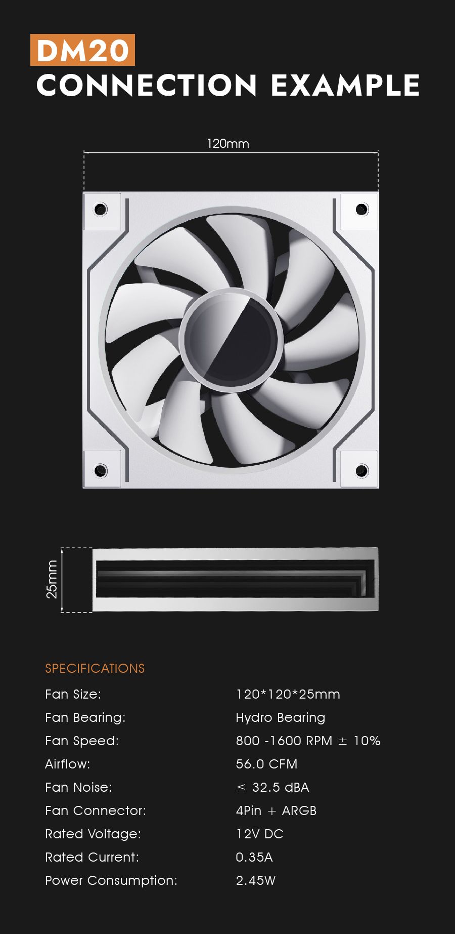 Darkflash DM20 ARGB Cooling Fan – WHITE Darkflash DM20 ARGB Cooling Fan – WHITE