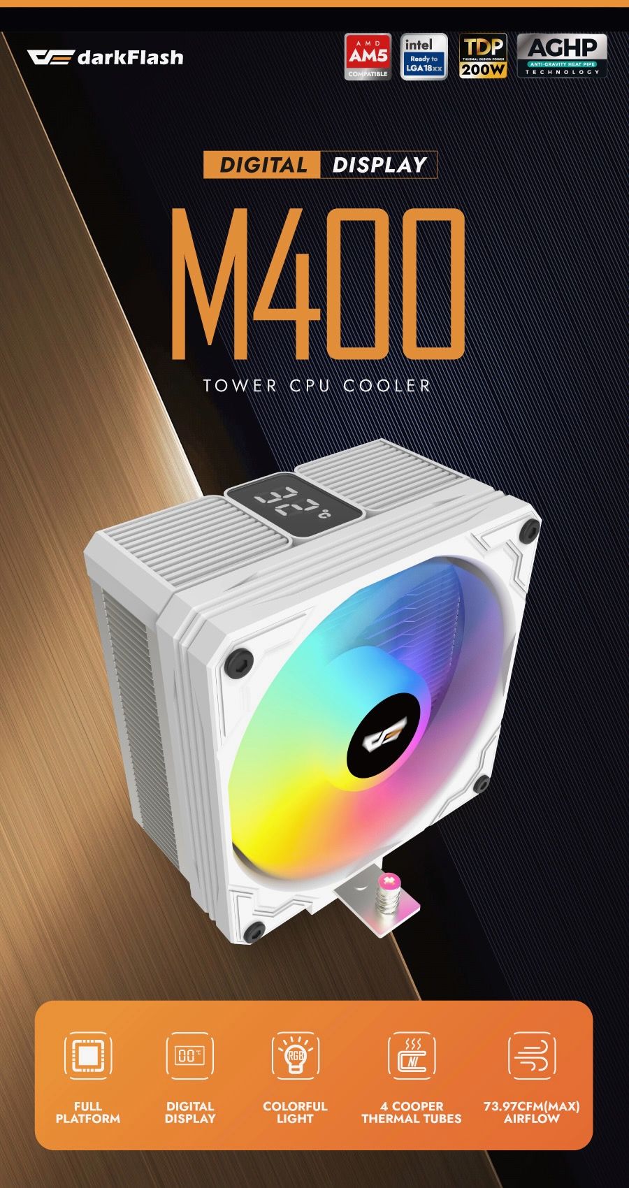 Darkflash M400 Digital Display Tower CPU Cooler – WHITE Darkflash M400 Digital Display Tower CPU Cooler – WHITE